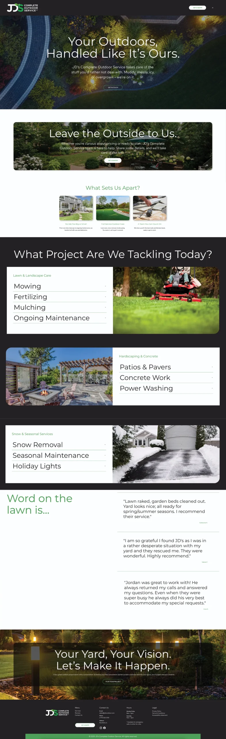 JD Outdoor Services Website Homepage Design by Cain & Company